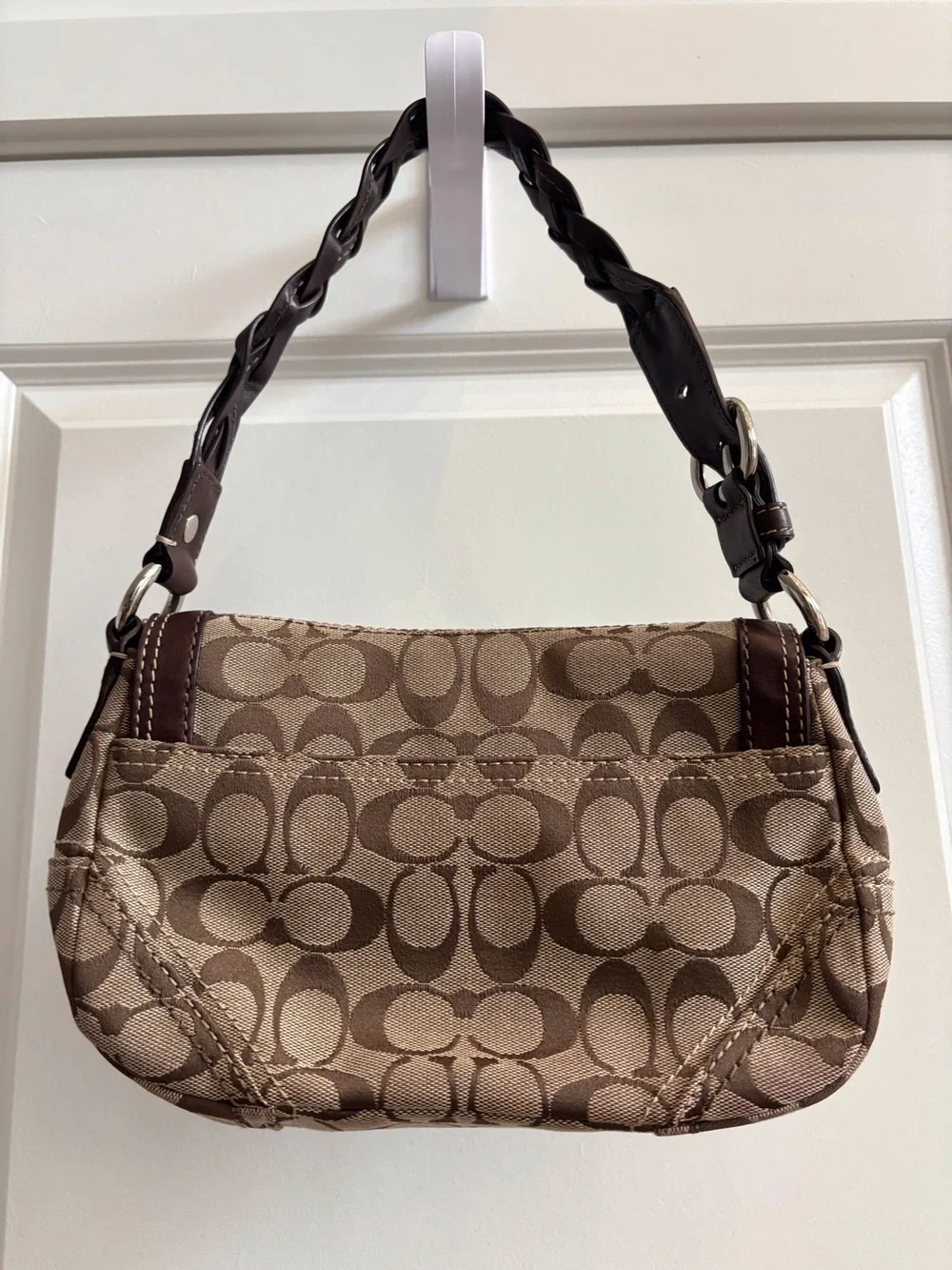 Vintage Coach Brown Chelsea Signature Canvas Shoulder Bag with Braided Strap